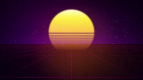 Synthwave retro 1980s grid sun setting seamless loop background Stock Footage 346332181