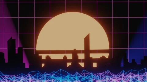 Synthwave, Retro 80s, Dark Night City Video Background loop, Motion Background Stock Footage 232386355