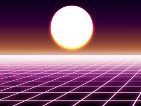 Synthwave retro 80's video grid glow laser sunset Stock Illustration