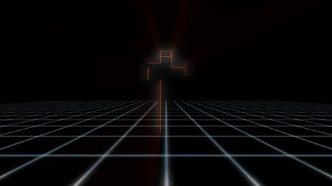 Synthwave Retro Glowing 3D Cross in Red Wireframe Standing Upright Looped Stock Footage 114115773