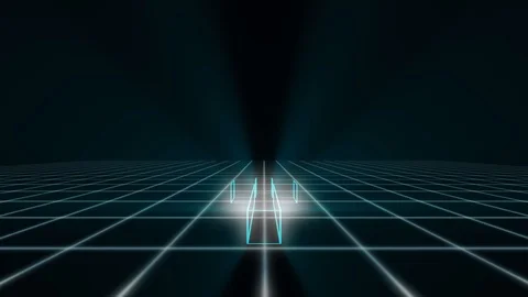 Synthwave Retro Glowing 3D Cross in Cyan Wireframe Lying Flat Looped Static Stock Footage 114115871