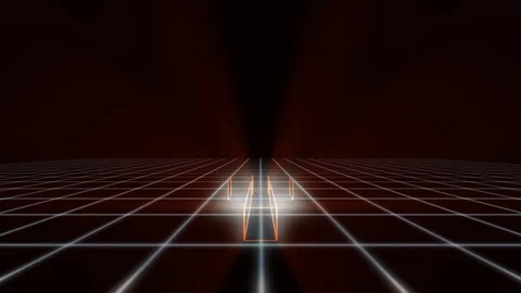 Synthwave Retro Glowing 3D Cross in Red Wireframe Lying Flat Looped Static Stock Footage 114115884