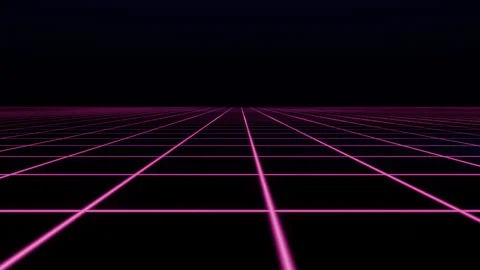Synthwave Retro Neon Grid Horizon Loop - 80s Vaporwave Cyber Landscape Animation Vídeos de archivo 332131042