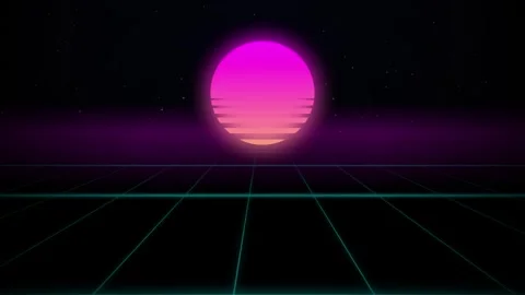 Synthwave retro sun cyan grid seamless loop motion background Stock Footage 345182891