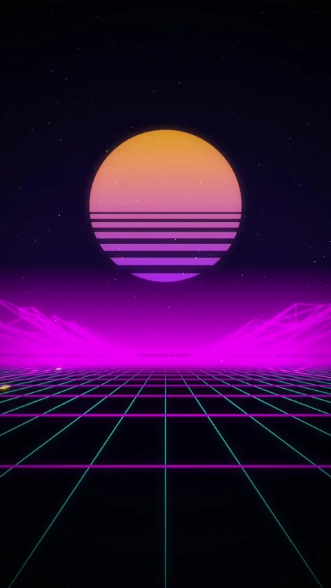 Synthwave retro sun moving perspective grid seamless loop background Stock Footage 346417361