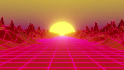 SYNTHWAVE Road ORANGE Sky Background Loop Background Stock Footage 195139957