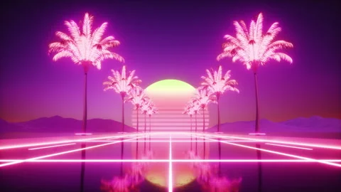 Synthwave Road with Palm Trees Background Loop Stock Footage 247365380