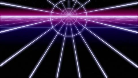 Synthwave round tunnel Retro Background 3d render Stock Footage 155208996