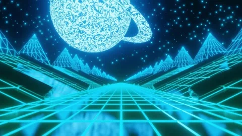 Synthwave Sci Fi Landscape Loop With Retro 80s Arcade Style Stock Footage 325824589