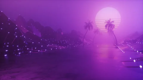 SynthWave Style Endless Road With Palm Trees and Sun Looped Background Stock Footage 281605965