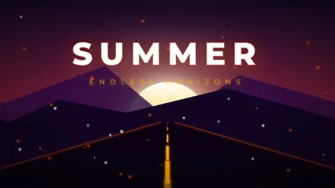 Synthwave summer sunset over mountains with retro road graphic backdrop Stock Footage 336880066