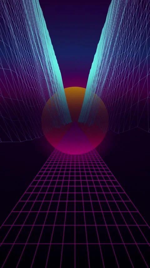 Synthwave sun perspective grid seamless loop motion background Stock Footage 346417320