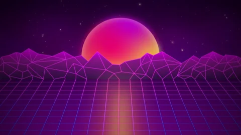 Synthwave Sunset above the mountains. 80s style Retro Futurism Background Video stock 146264978