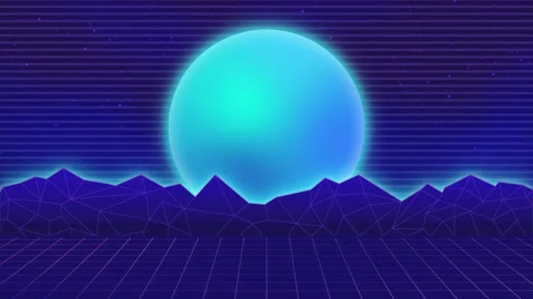 Synthwave Sunset above the mountains. 80s style, Retro Futurism loop Background Stock Footage 146483072