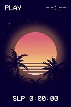 Synthwave Vector Illustration for apparel with Palms and Sunset. Stock Illustration