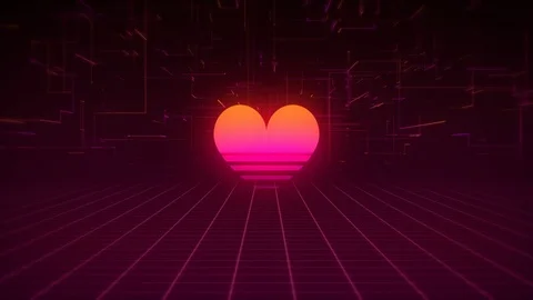 Synthwave Wireframe Net and Heart 80s Video stock 119790887