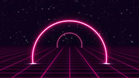 Synthwave wireframe net neon arches. 80s style, Retro Futurism. neon lights Stock Footage 159820565
