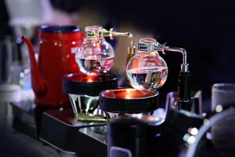 Syphon Coffee Maker Cafe coffee, Coffee Shop Work Stock Photos