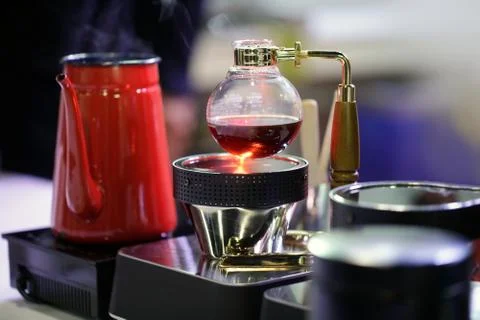 Syphon Coffee Maker Cafe coffee, Coffee Shop Work Stock Photos