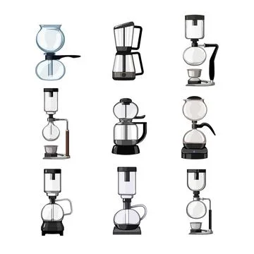Syphon coffee maker set cartoon vector illustration Stock Illustration