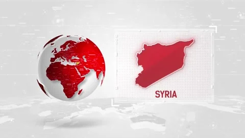 Syria 4K Tech Map Beside Globe On White Background. Stock Footage 340477108