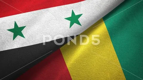 Syria and Guinea two flags textile cloth, fabric texture Stock Photos