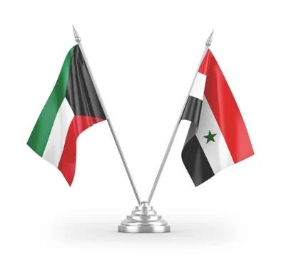 Syria and Kuwait table flags isolated on white 3D rendering Stock Illustration