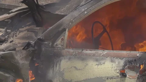 Syria, the burning car after the explosion, slow motion 500 fps Stock-Footage 169239934