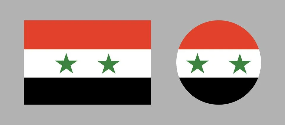 Syria circle, rectangle flag icon. Round, rectangular button flag of Syria. Flag Stock Illustration