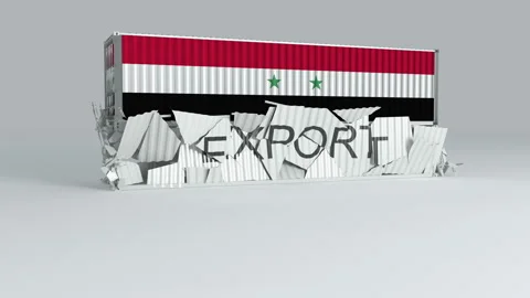 Syria container with the flag falls on top of a container labeled EXPORT Stock Footage 124633206