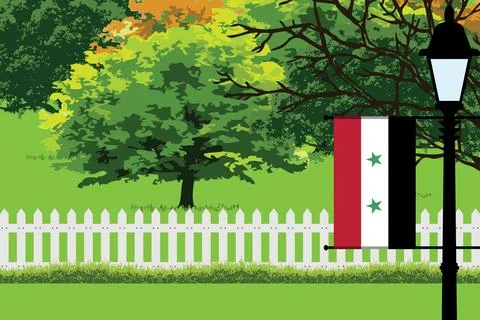 Syria Day Trees Lamp Vector Illustration Stock Illustration