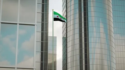 Syria Flag 3D Render Animation on Pole with City Buildings Stock-Footage 332879278