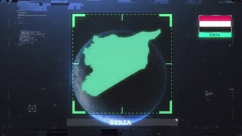 Syria Flag and Map Glitch HUD 4K Stock Footage 343393776