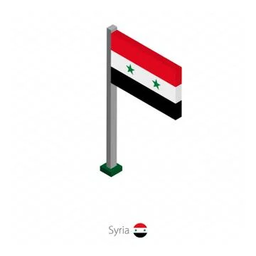 Syria Flag on Flagpole in Isometric dimension. Stock Illustration