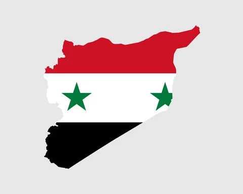 Syria Flag Map. Map of the Syrian Arab Republic with the Syrian country banner Stock Illustration