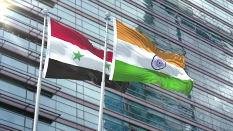 Syria Flag VS Flag of Inida Stock Footage 343393556