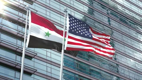 Syria Flag VS Flag of USA Stock Footage 343393571