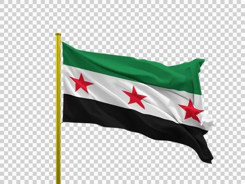 Syria flag waving on a golden pole isolated on Transparent Background Illustrazione stock