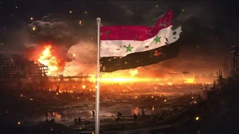Syria flag waving in war is torn Stock Footage 346103622