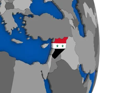 Syria on globe with flag Stock Illustration