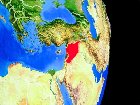 Syria on globe from space Stock Illustration