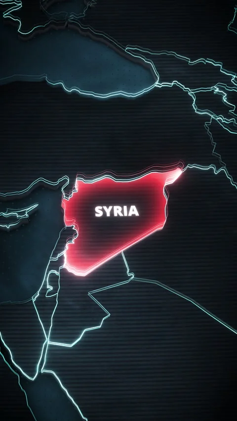 Syria Highlighted In Red On 3D Middle East Vertical Map News Graphic Stock-Footage 336124851