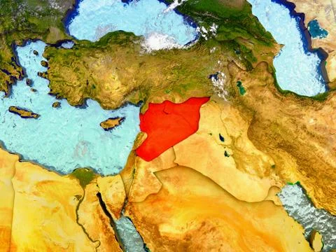 Syria on illustrated globe Stock Illustration