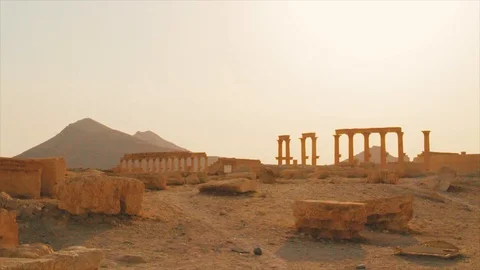 SYRIA:A locked off wide shot of a section of ruins in ancient city of Palmrya Stock Footage 88561202