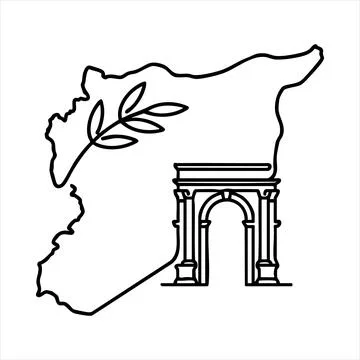 Syria Map With Aleppo Citadel Gate Vector Logo Design Stock Illustration