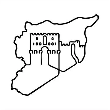 Syria Map With Broken Ancient Column One Line Vector Icon For News Stock Illustration