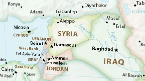 Syria on a Map with Defocus (4K) Stock Footage 102261931