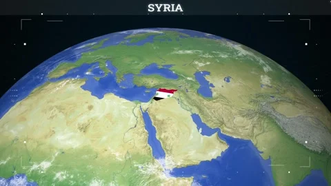 Syria Map from Earth with Flag Stock Footage 343394292