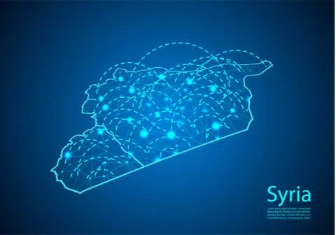Syria map with nodes linked by lines. concept of global communication and bus Stock Illustration