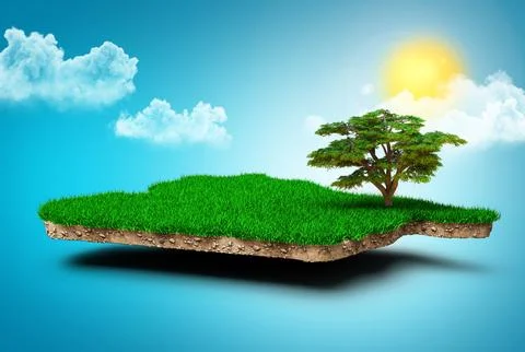 Syria Map, Realistic 3D Map of Syria Clouds Tree sun rays on bright blue Sk.. Stockillustratie